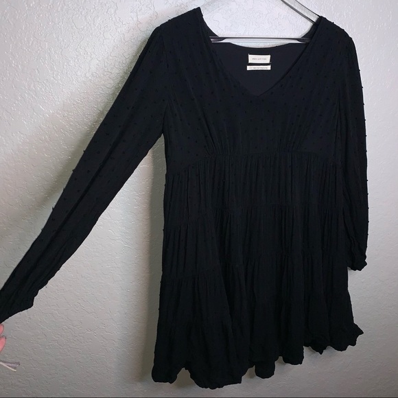 Urban Outfitters Black Peplum Long Sleeve Dress With polka Dot - Picture 3 of 8